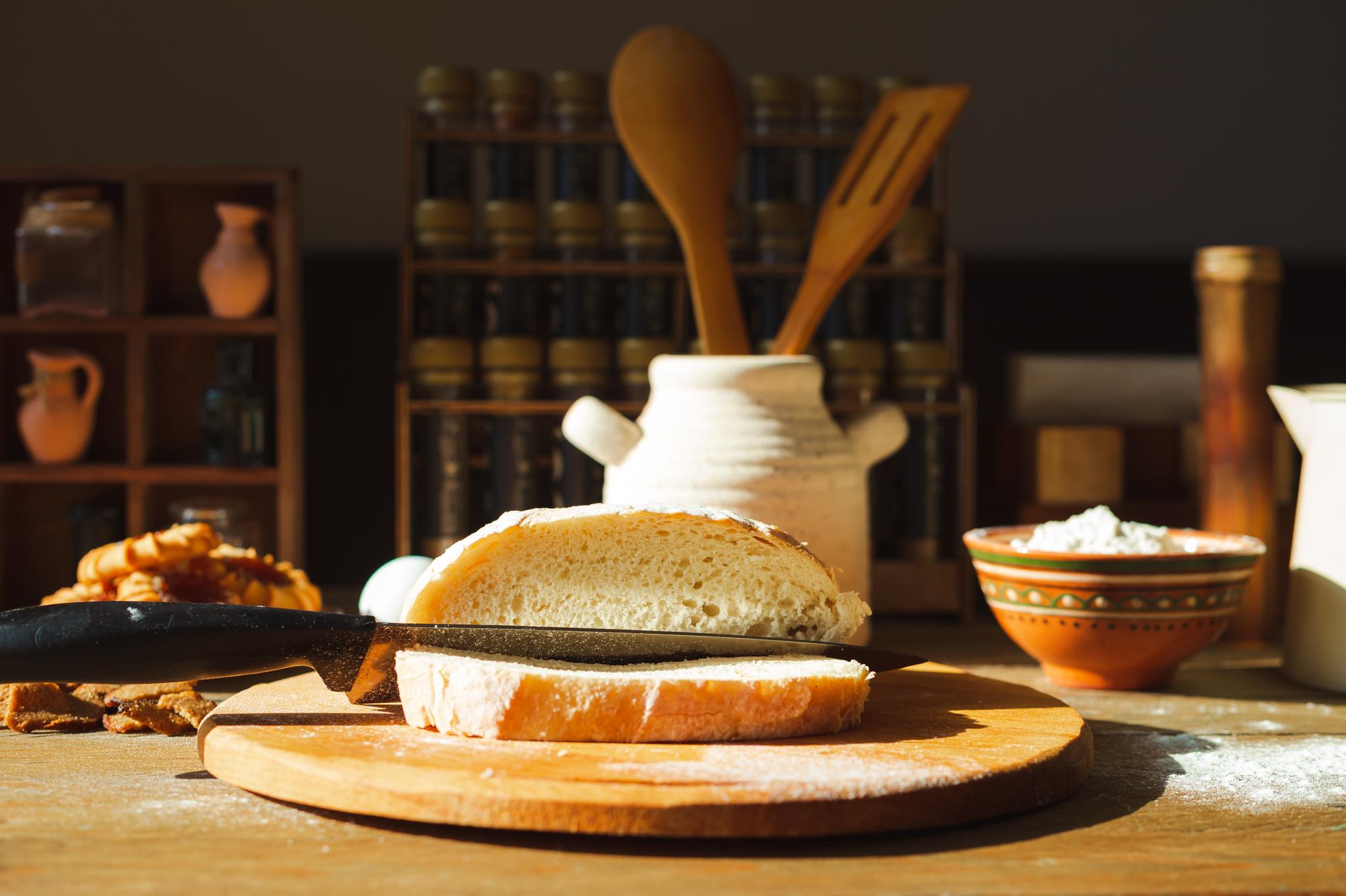 Sourdough loaves on wooden board