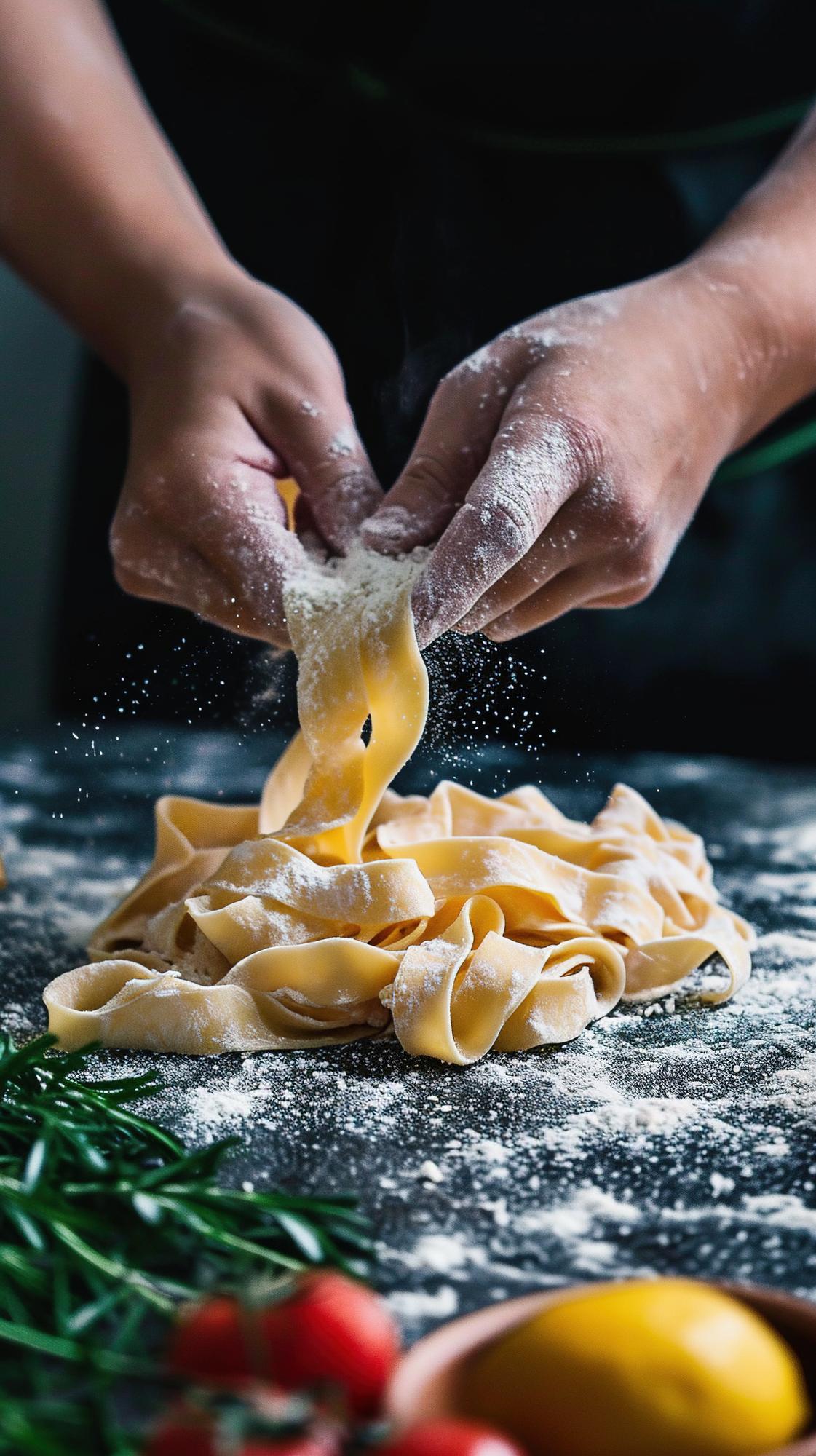 Close-up of hands shaping pasta